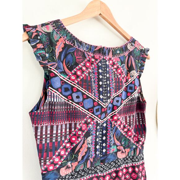 Saloni | Elodie-C A-Line Dress in Garnet Bandhani Placement Blue Red | Sz 8 - Picture 9 of 11